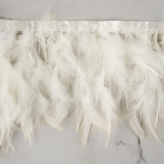 Тесьма с перьями индюка, 13-17 см, 5 &plusmn; 0,5 м, цвет белый