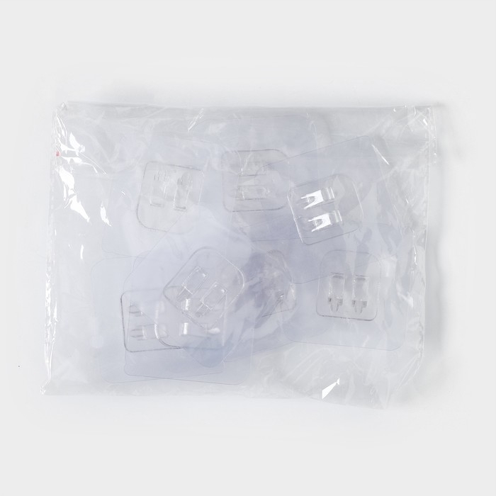 Крючок самоклеящийся для прутьев, прозрачная основа, 5,6&times;5,6 см, 10 шт