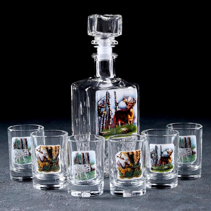 Набор питьевой &laquo;Охота-рыбалка&raquo;, 7 предметов: графин 500 мл, стопка 50 мл, 6 шт, в чемоданчике