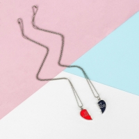 Кулоны &laquo;Неразлучники&raquo; best friends, сердце, цвет красно-синий в серебре, 45 см