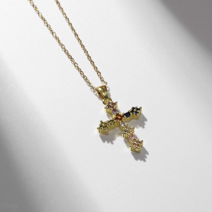 Кулон &laquo;Крест&raquo; искры, цветной в золоте, 38 см