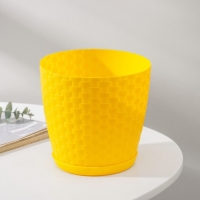 Горшок для цветов с поддоном &laquo;Ротанг&raquo;, 2 л, цвет жёлтый