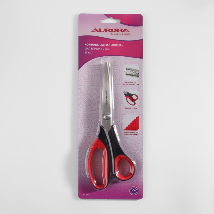 Ножницы &laquo;Волна&raquo;, 9", 23 см, шаг - 7 мм, цвет чёрный/красный
