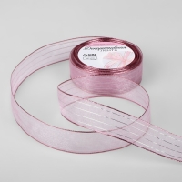 Лента капроновая, с люрексом, 25 мм &times; 9,1 &plusmn; 0,5 м, цвет розовый/серебряный
