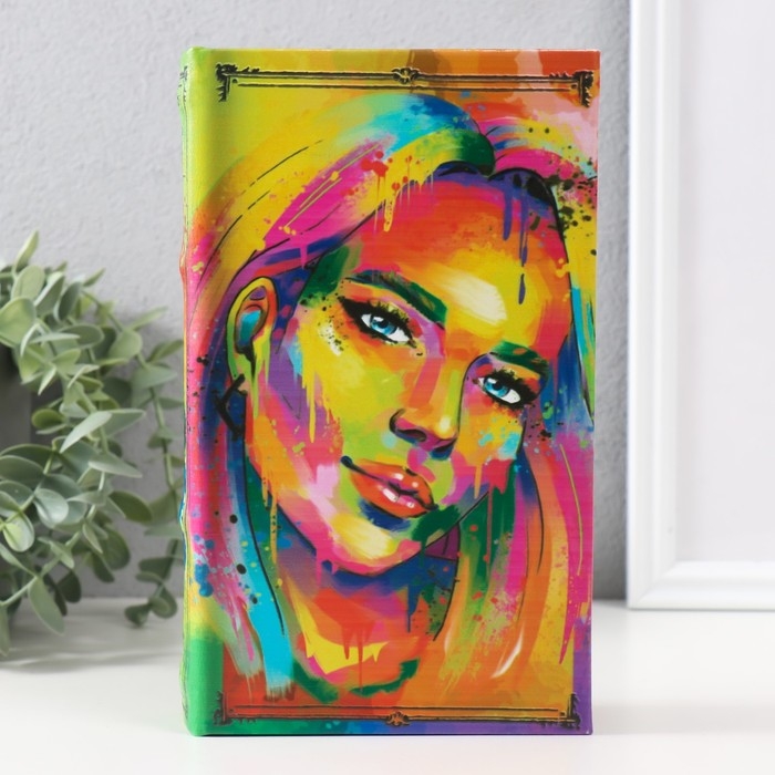 Сейф-книга дерево кожзам "Портрет девушки. Пятна краски" тиснение 21х13х5 см