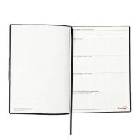 Еженедельник датир 2025г мягк обл иск кож А6+ 80л ESCALADA, тис ф, кр бл 70 г/м&sup2;, чёрный