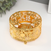 Подсвечник металл на 1 свечу "Круг. Венок из листьев" золото d=5,5 см 11х11х5,6 см