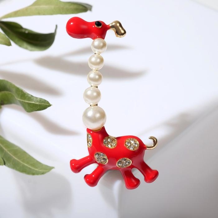 Брошь &laquo;Жираф весёлый&raquo;, цвет красно-белый в золоте