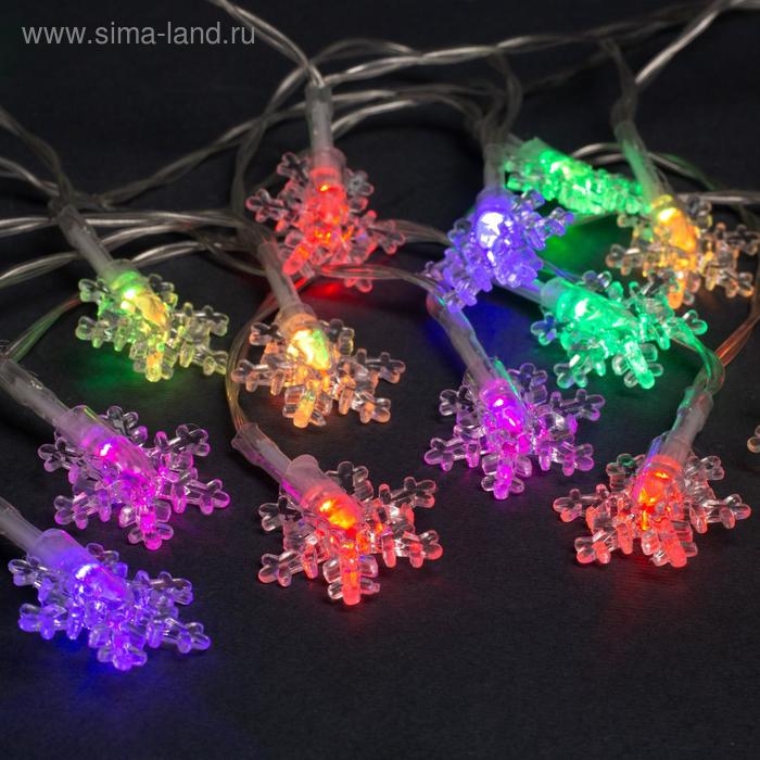 Гирлянда &laquo;Нить&raquo; 3 м с насадками &laquo;Снежинки малые&raquo;, IP20, прозрачная нить, 20 LED, батарейки AAх3 (нет в комплекте), свечение мульти