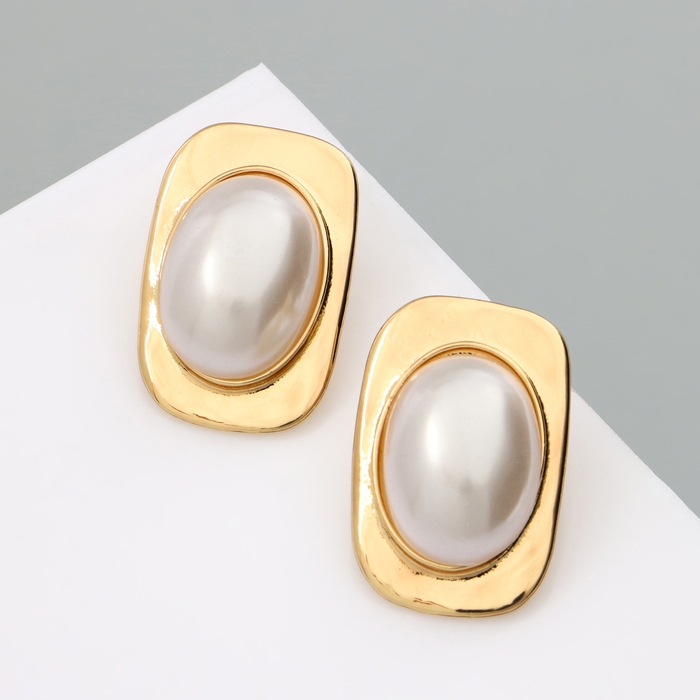 Серьги с жемчугом «Атмосфера» прямоугольник, цвет белый в золоте Серьги с жемчугом «Атмосфера» прямоугольник, цвет белый в золоте