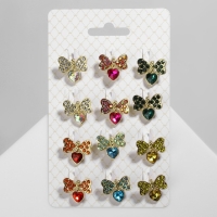 Брошь &laquo;Сердце&raquo; с бантиком, цвет МИКС в золоте (неделимая фасовка 12 шт., цена за шт.)