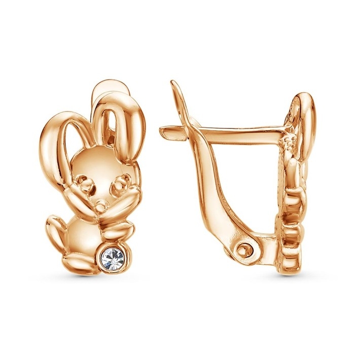 Серьги &laquo;Зайчик&raquo;, милый, розовое золочение, цвет белый