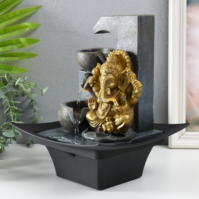 Фонтан настольный от сети, подсветка Фонтан настольный от сети, подсветка "Золотой Ганеша у каменного фонтана" 20,5х20,5х26 см