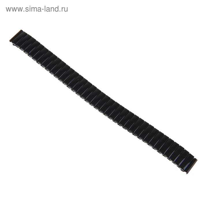 Ремешок для часов 12 мм, металл, звенья объёмные, чёрный хром, 15.5 см