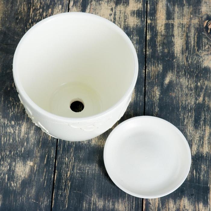 Горшок для цветов &laquo;Кураж овал №3&raquo;, керамический, с поддоном, 1.5 л, белый