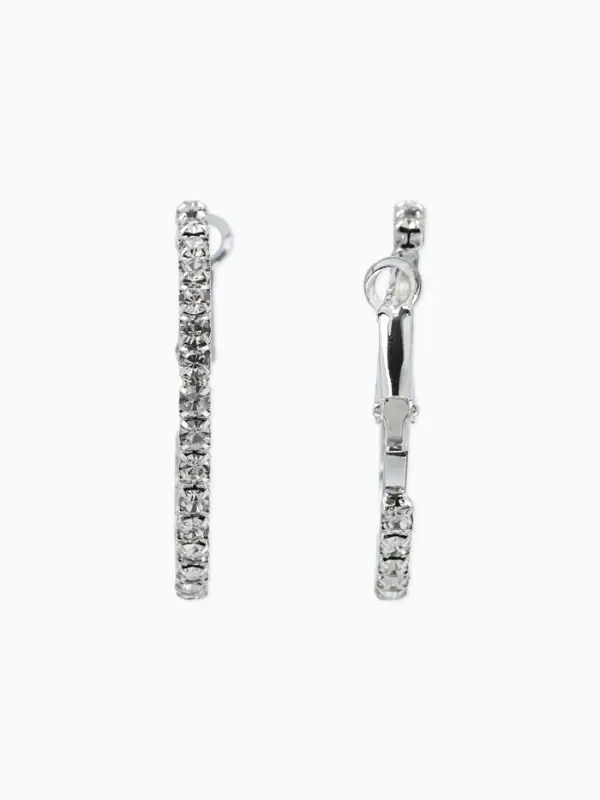 Серьги-кольца со стразами d=3.5 см, белые в серебре