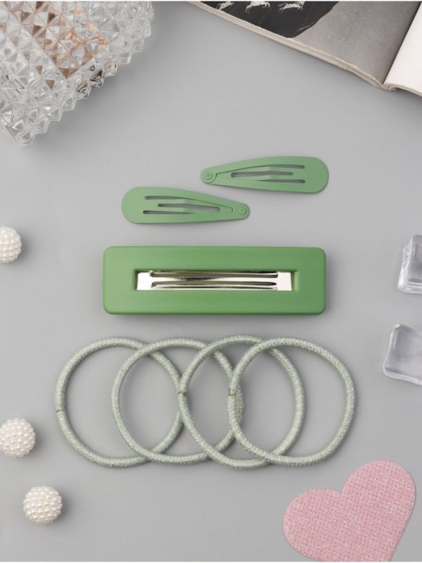 Набор для волос "Элери" (4 резинки 6,5см, автомат 8см, 2 невидимки 4,5см) зелёный