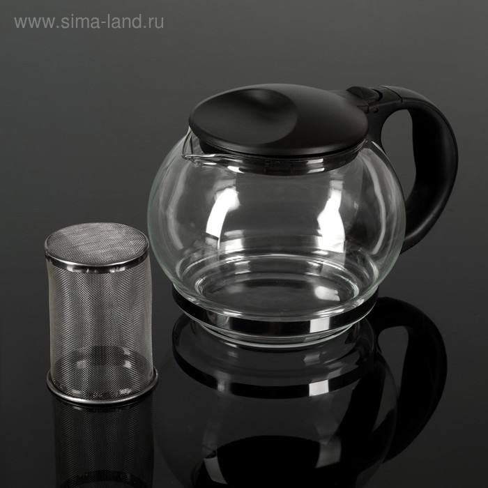 Чайник стеклянный заварочный &laquo;Любава&raquo;, 1,25 л, с металлическим ситом, цвет чёрный