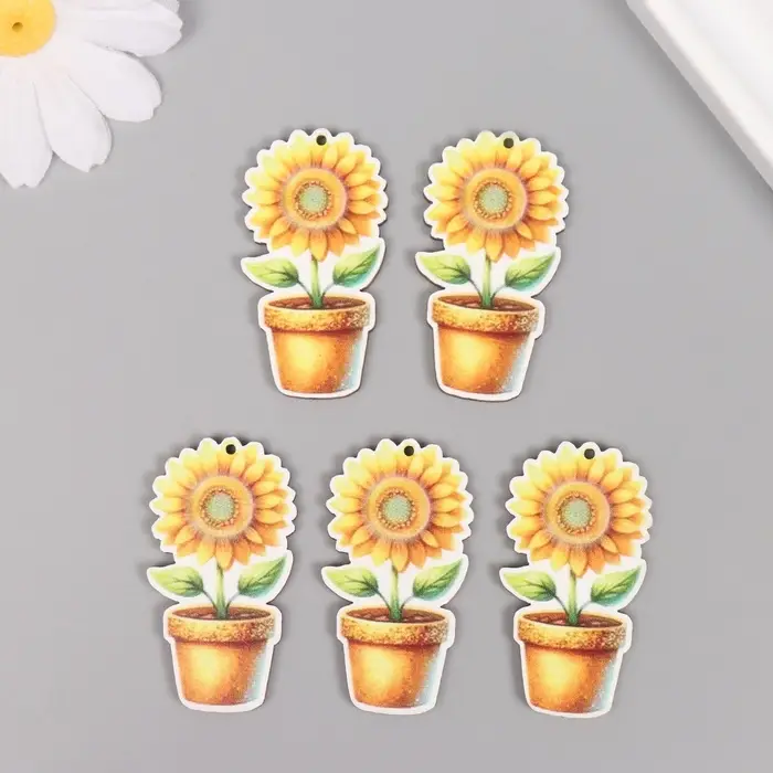 Декор для творчества дерево "Подсолнух в горшке" 4,6х2,5х0,3 см