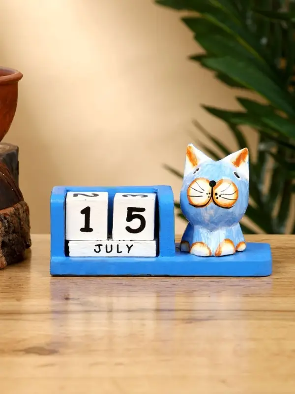 Календарь настольный &laquo;Котик&raquo;, 13&times;6&times;7 см, дерево, синий