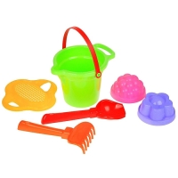 Песочный набор №150: ведро, ситечко-цветок, совок, грабельки, 2 формочки для песка, цвета МИКС