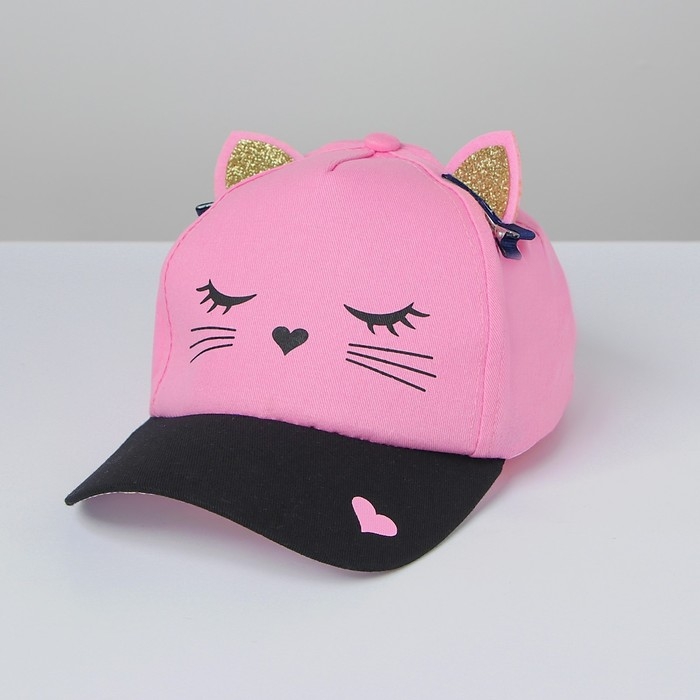 Кепка детская для девочки &laquo;Кошечка&raquo;, с заколочками, р-р. 52-54 см, 5-7 лет