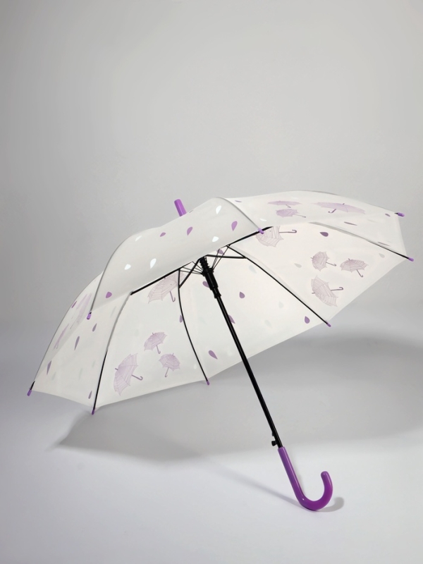 Зонт-трость п/авт R45/54 8сп ПВХ зонтики ручка-крюк МИКС