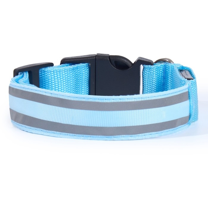 Ошейник с подсветкой Двойная полоса размер S, ОШ 35-43 х 2,5 см, 3 режима свечения голубой Ошейник с подсветкой Двойная полоса размер S, ОШ 35-43 х 2,5 см, 3 режима свечения голубой