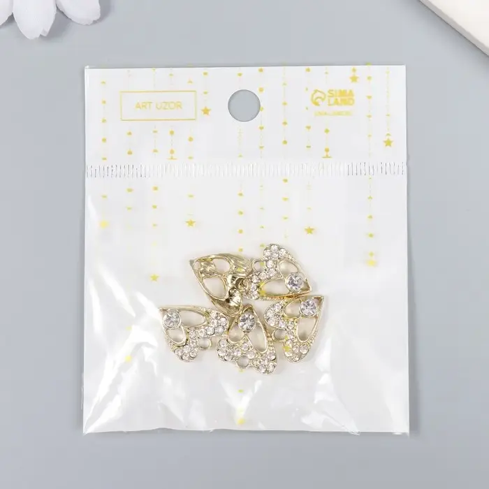 Металлический элемент, декоративная подвеска &laquo;Арт Узор. Фигурное сердечко&raquo;, стразы, золото, 1.5&times;1.9 см