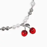 Кулон на жемчужных бусах "Вишня", цвет белый в серебре