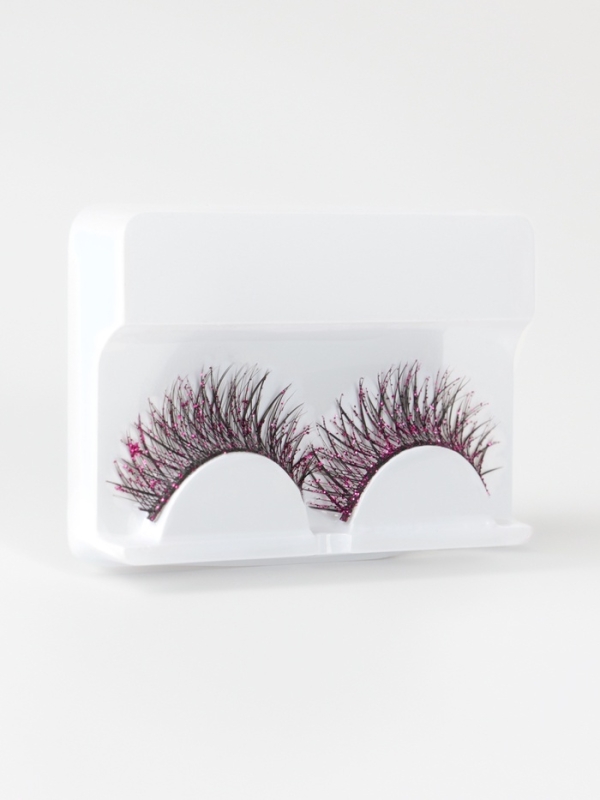 Ресницы накладные блестящие розовые пластик к/короб QF