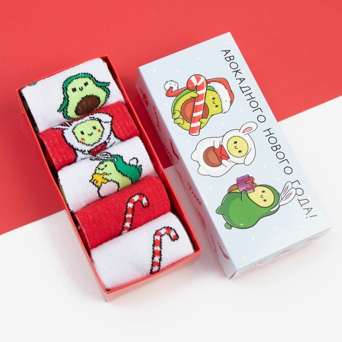 Набор новогодних женских носков KAFTAN Набор новогодних женских носков KAFTAN "Авокадного года" размер 36-39 (23-25 см), 5 пар