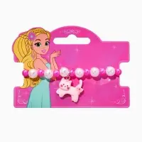 Браслет детский "Выбражулька" котик, бант, жемчуг, цвет бело-розовый