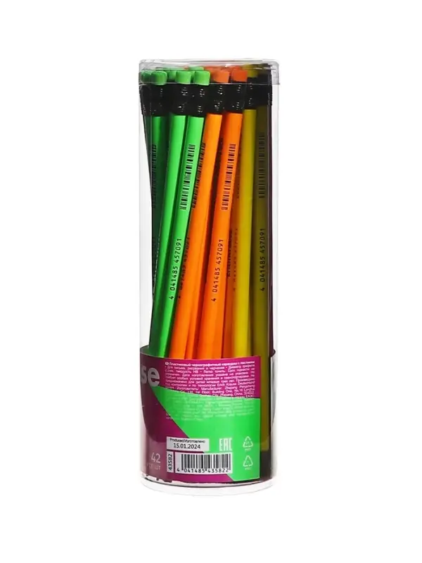 Карандаш чернографитный ErichKrause &laquo;JOY&raquo;, HB, грифель d=2.2 мм, пластик, круглый, в тубусе, неон МИКС