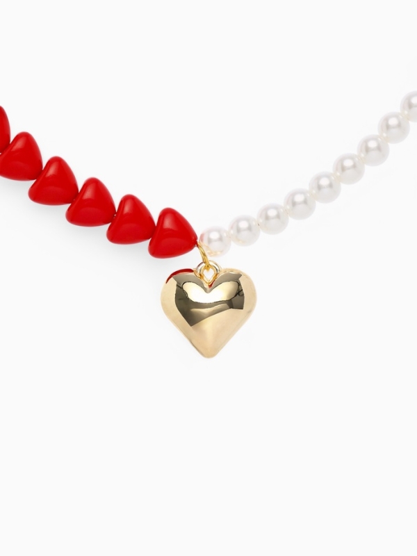 Бусы с жемчугом &laquo;Сердце&raquo; бусины, красно-белый в золоте