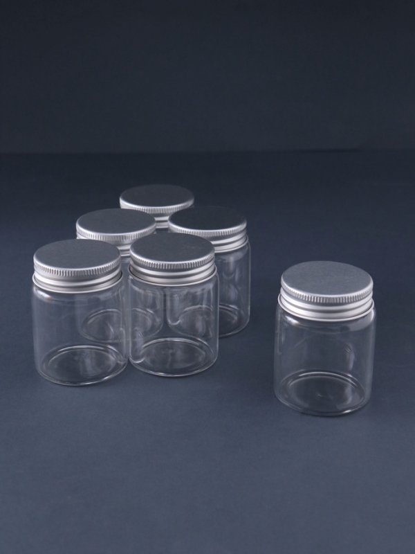 Декор для творчества стекло "Баночка с крышкой" серебро  набор 6 шт 4,7х4,7х6 см