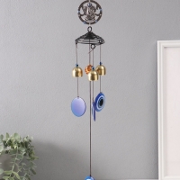 Музыка ветра металл от сглаза "Ганеша в круге" 3 колокольчика h=56см Музыка ветра металл от сглаза "Ганеша в круге" 3 колокольчика h=56см