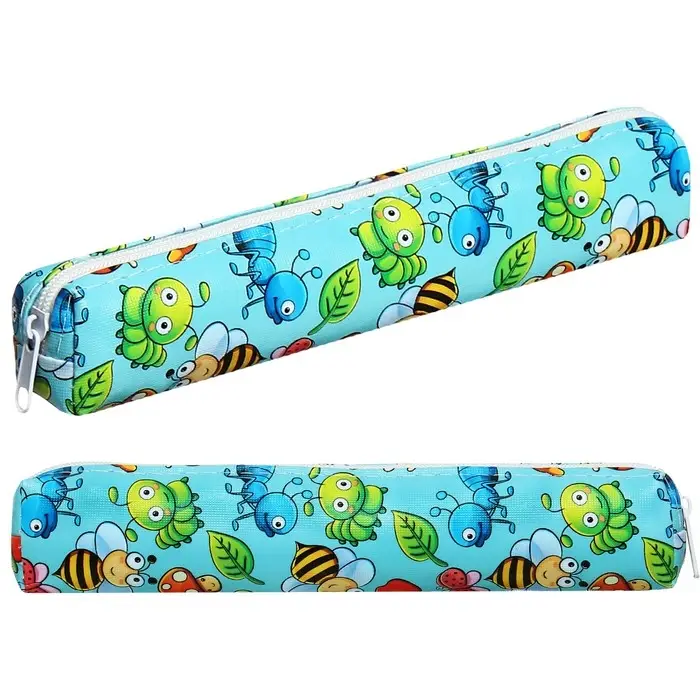 Пенал школьный на молнии "Насекомые", цвет голубой