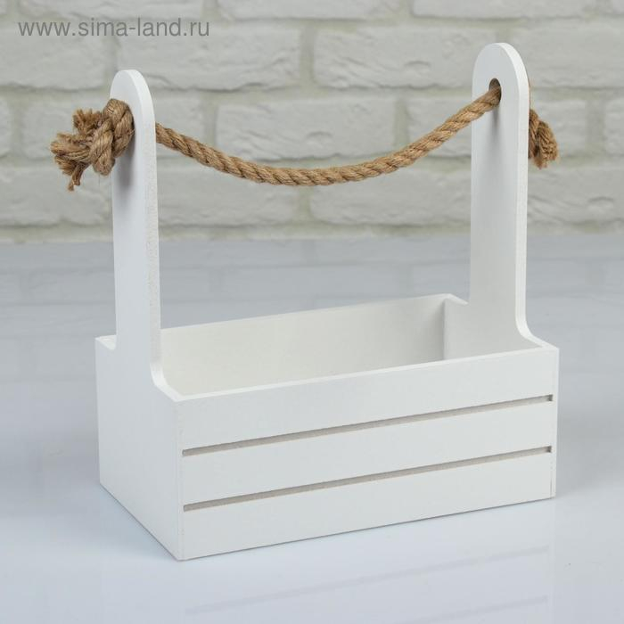 Набор кашпо деревянных 2 в 1 (25&times;15&times;30; 21&times;12&times;23 см) "Dear", ручка канат, белый