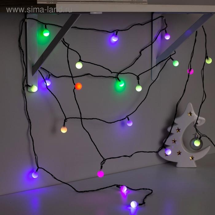 Гирлянда &laquo;Нить&raquo; 5 м с насадками &laquo;Шарики белые&raquo;, IP20, тёмная нить, 20 LED, свечение мульти (RG/RB), мигание, 220 В