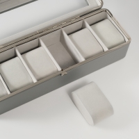 Шкатулка кожзам под часы 6 отделений "Серая" 9,5х30,5х8 см