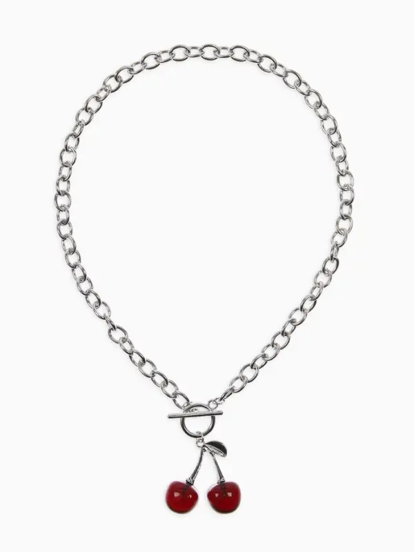 Кулон-цепь крупная "Вишня", цвет красный в серебре 40+удл