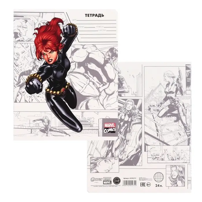Тетрадь в клетку 24 листа, 5 видов МИКС, обложка мелованный картон, &laquo;Мстители&raquo;