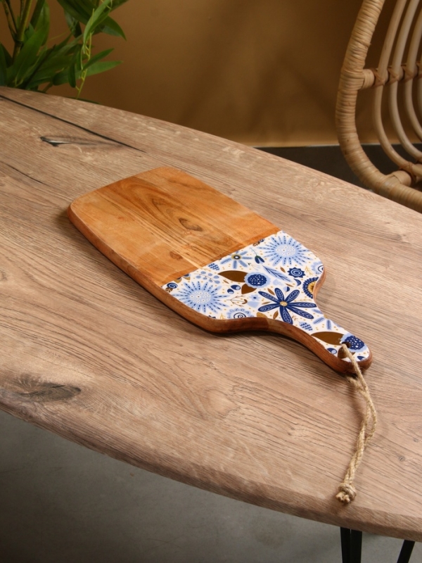 Доска разделочная прямоугольная "Васильки" дерево манго 41х18 см