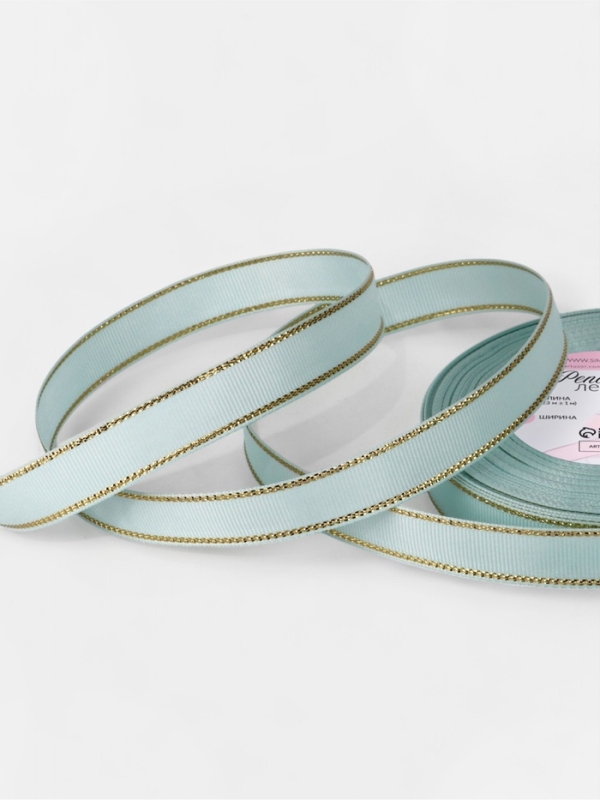 Лента репсовая 15мм*25&plusmn;1ярд(23м&plusmn;1м) золотые нити №013 светло-голубой АУ