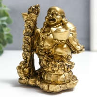 Нэцке полистоун под бронзу "Хотей с посохом, слитком, монетами, хулу " 11х6х7,5 см 281978 Нэцке полистоун под бронзу "Хотей с посохом, слитком, монетами, хулу " 11х6х7,5 см 281978