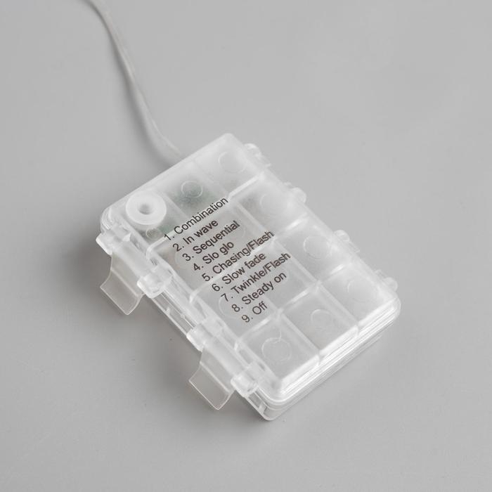 Гирлянда &laquo;Нить&raquo; 5 м роса, IP65, серебристая нить, 50 LED, 8 режимов, батарейки AAх3 (нет в комплекте), свечение тёплое белое