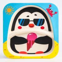 Тарелка детская из бамбука «Пингвин», 2 секции Тарелка детская из бамбука «Пингвин», 2 секции