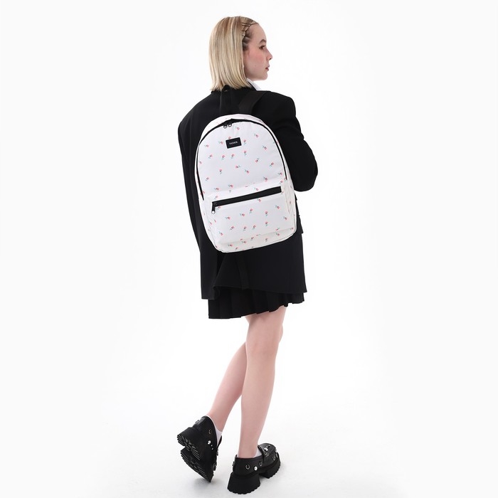 Рюкзак школьный текстильный &laquo;Цветы&raquo;, 42х14х28 см, цвет белый