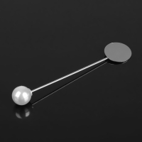 Основа &laquo;Брошь-игла&raquo; с бусиной d=1см (набор 5шт), L=7,5 см,площадка 1,5см, цвет серебро